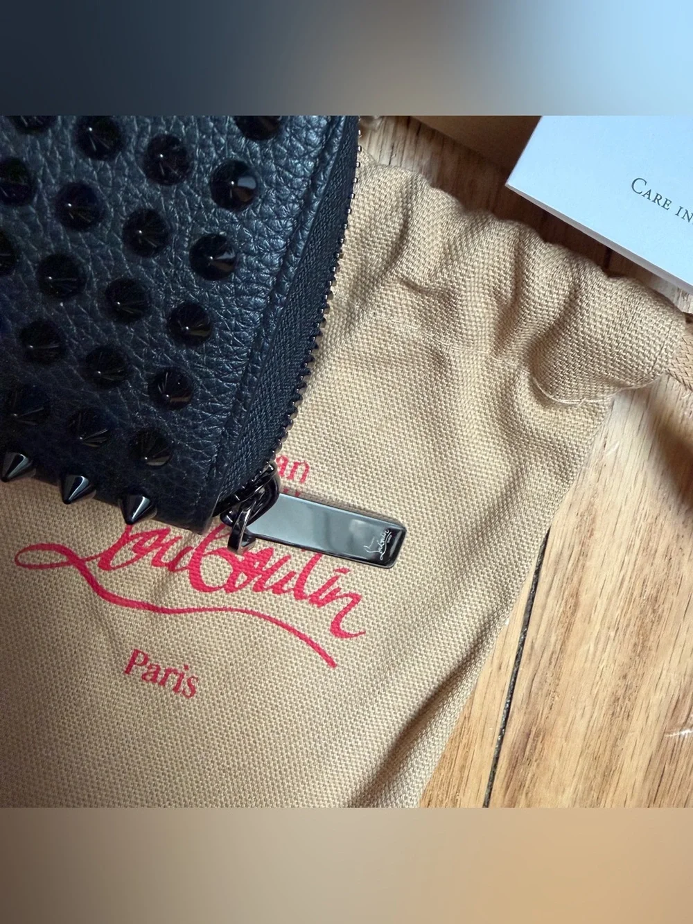 NEW Christian Louboutin black leather PANETTONE zip COIN PURSE card case wallet